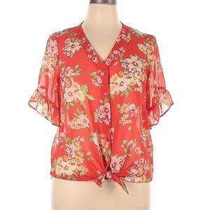 2/$25! I.N. Studio Sheer Short Sleeve Floral Blouse